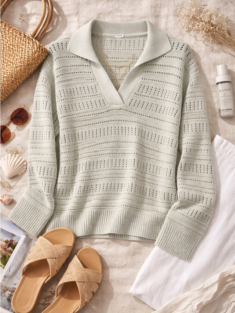 Haven Well Within Organic Cotton Open Knit Top Coastal Lightweight Mint/Sage S